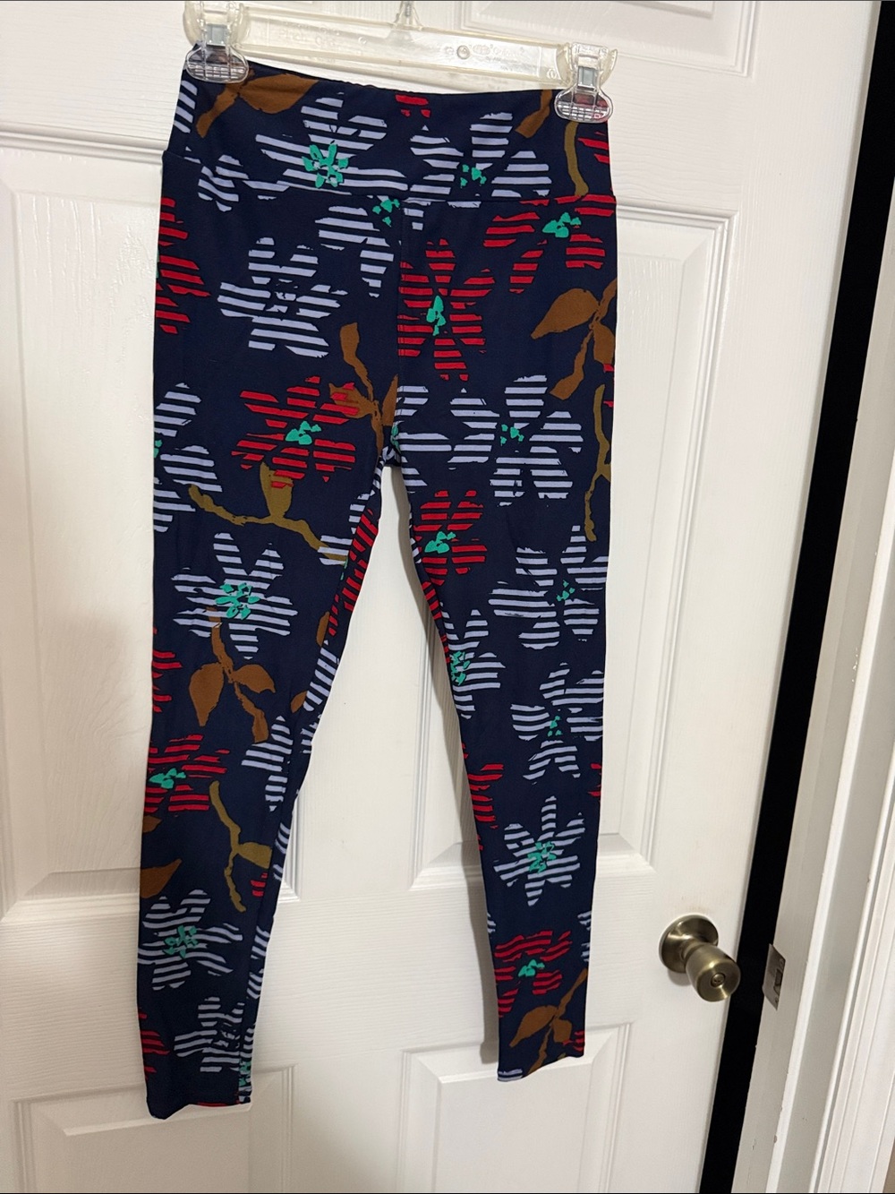 LuLaRoe Navy Floral Stripe Kids Leggings